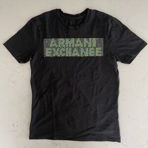 Armani Exchange Casual SS Crew Neck Cotton T Shirt Black Green w Beading Sz S